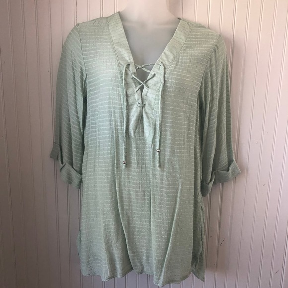 J VALDI Retail $58 Sage Lace Up Swim Cover Up Dress Large - Picture 1 of 8